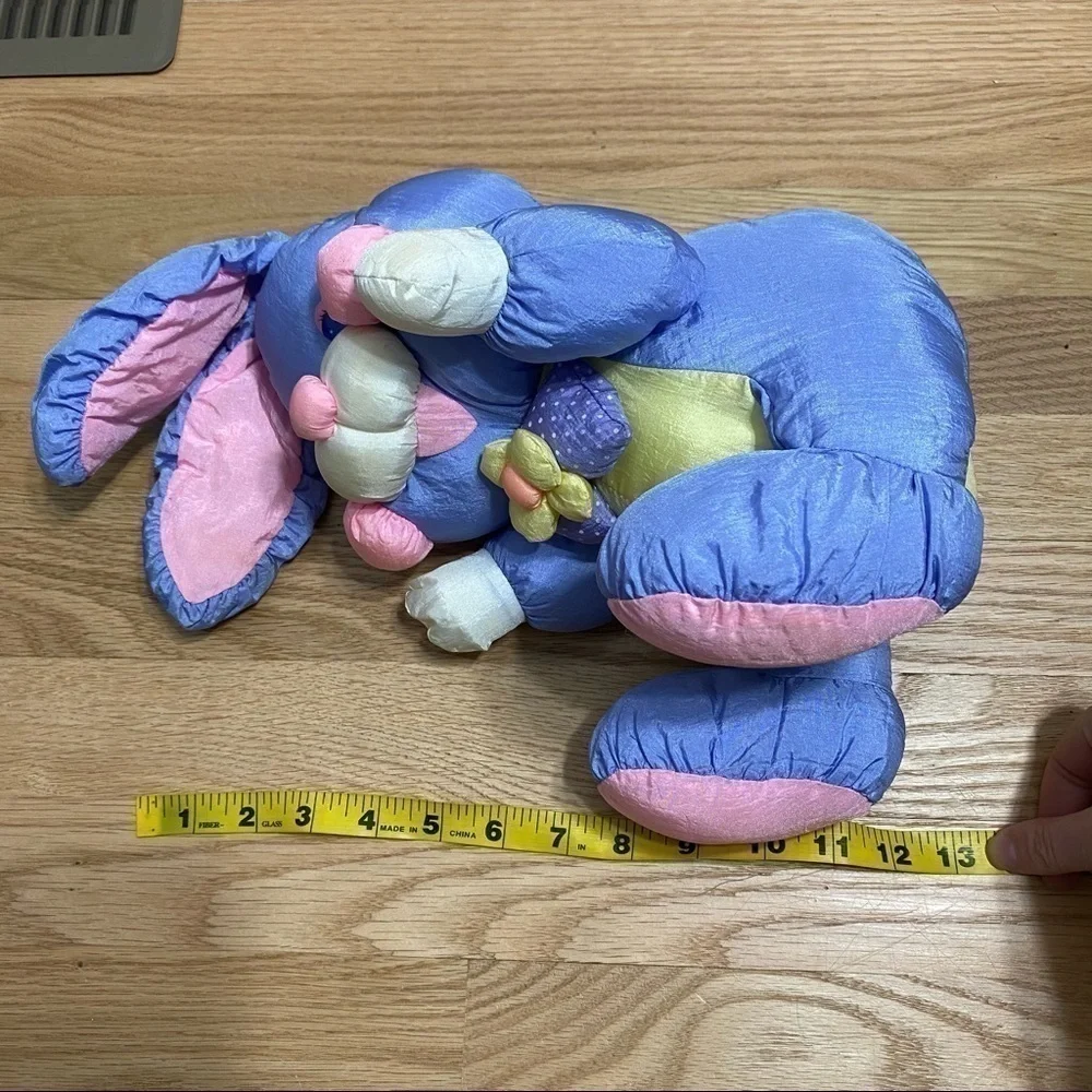 Vintage Puffy Easter Bunny Plush Purple Yellow Stuffed Animal